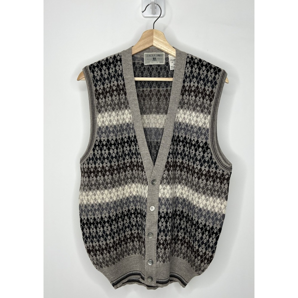 Vintage Idea Uoma Cardigan Sweater Vest Mens Medium Wool Knit Made In Italy EUC